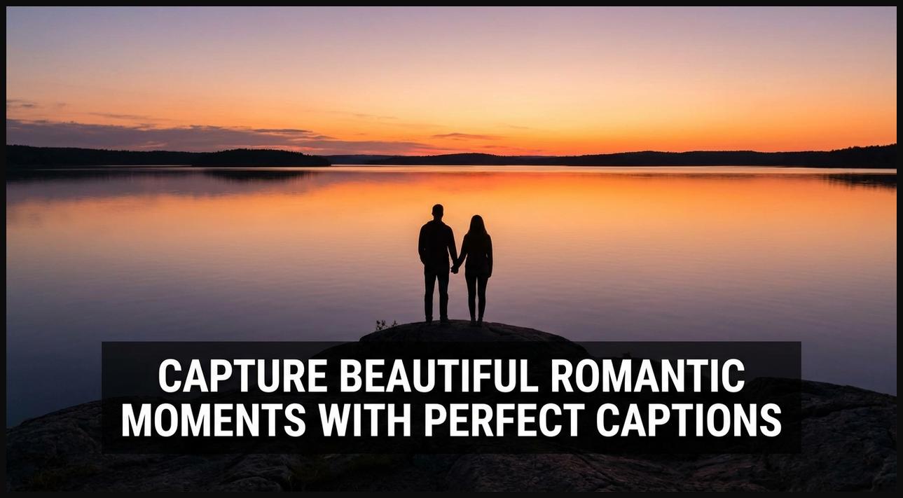 A couple enjoying a serene and beautiful romantic moment during sunset, ready for a caption.
