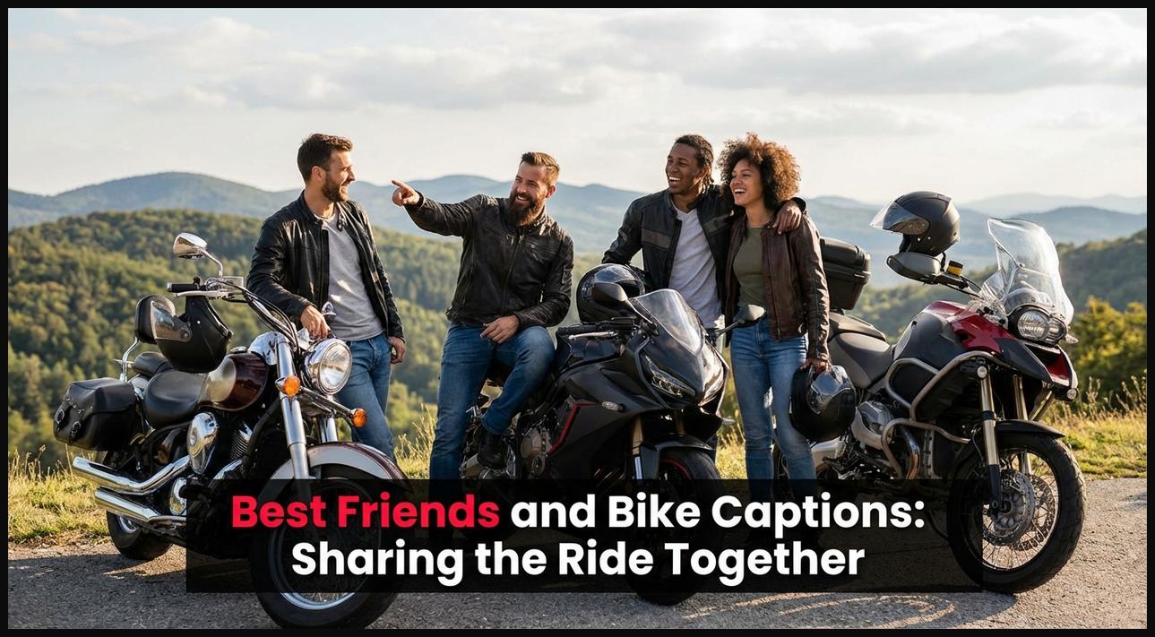A group of smiling friends gathered with their motorcycles, illustrating camaraderie and shared riding experiences.