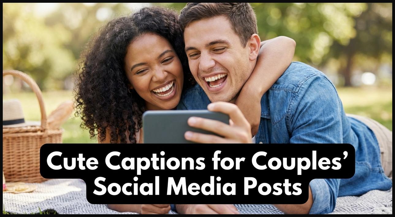 A cute couple sharing a playful, candid moment, perfect for social media captions.