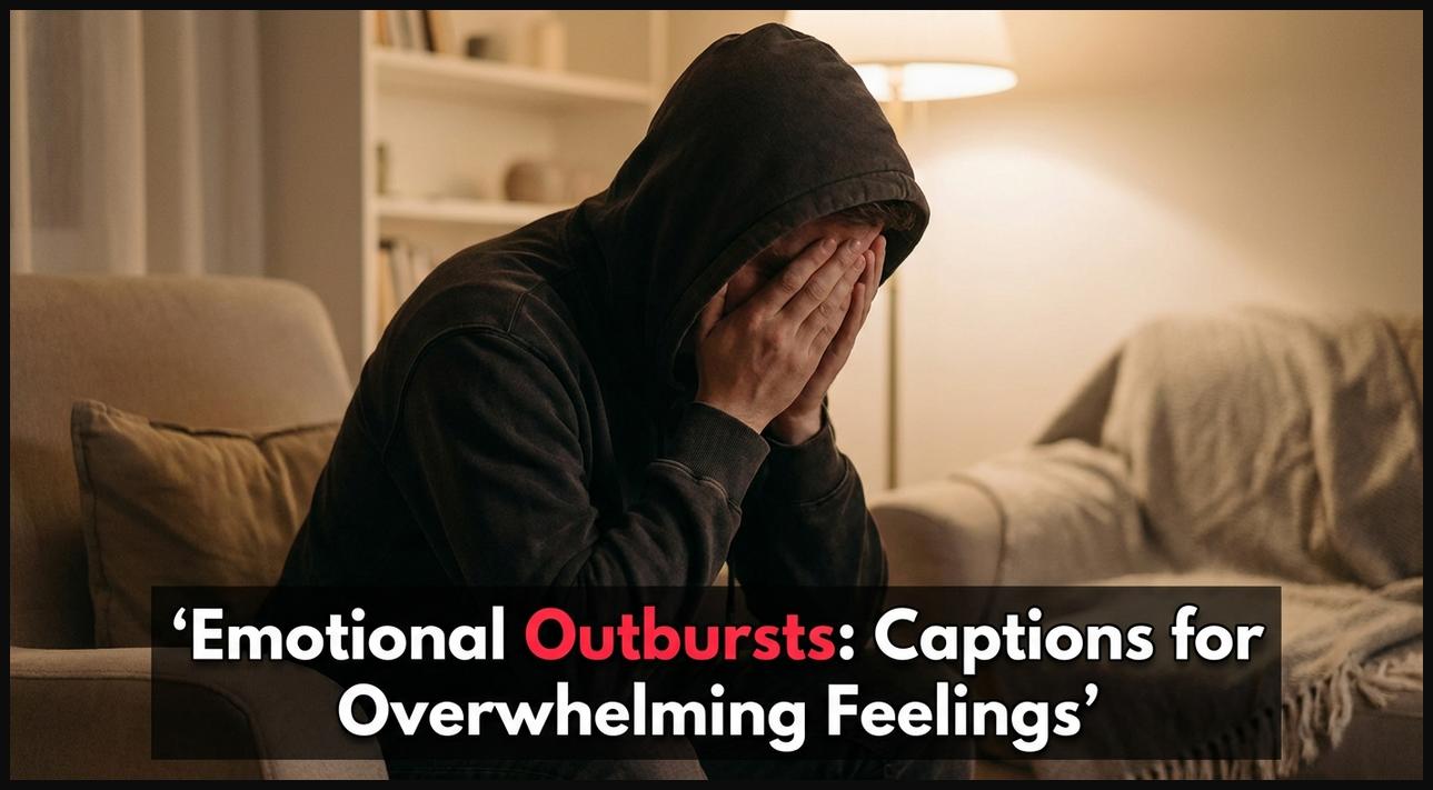 A person covering their face, representing emotional outbursts and overwhelming feelings, suitable for captions.