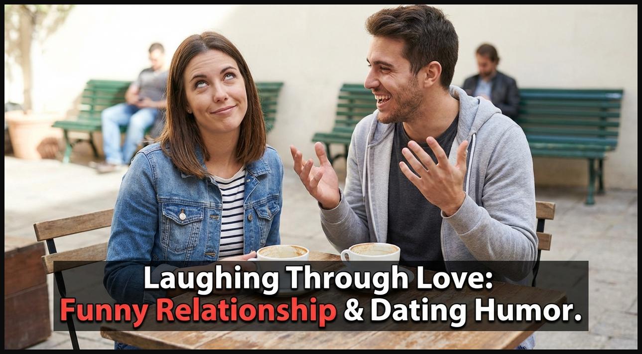A couple sharing a humorous moment, perhaps with a playful disagreement, capturing dating humor.