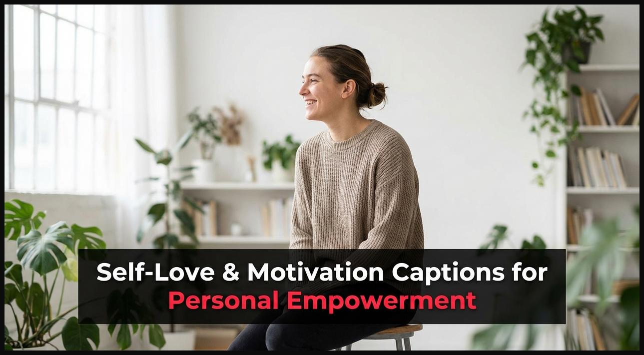 A person looking confidently forward with a serene smile, embodying self-love, strength, and personal motivation in a bright setting.