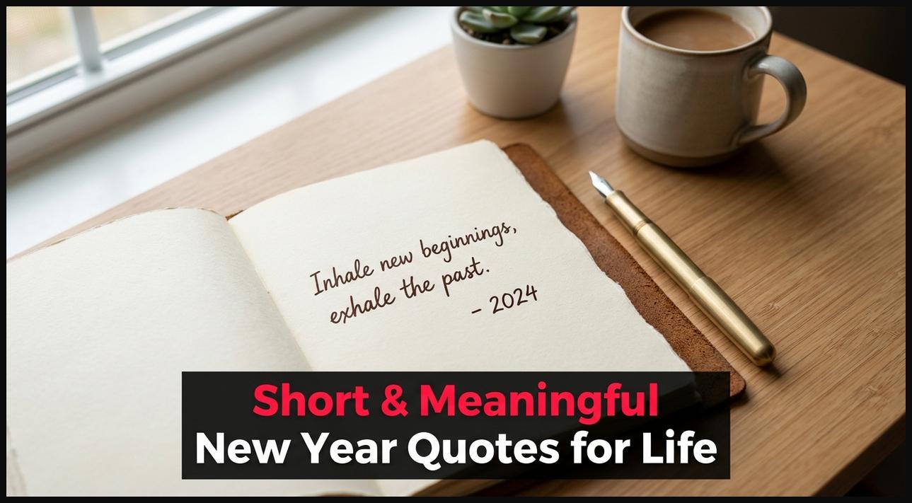 Open journal with a short and meaningful handwritten New Year quote, inspiring reflection.