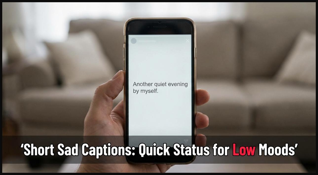 A smartphone screen showing a short, sad message, illustrating quick status captions for low moods.