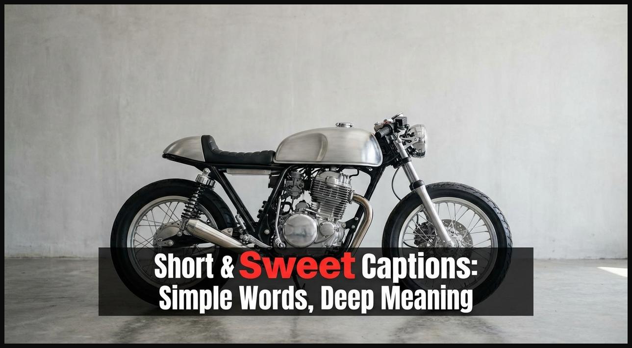 A stylish motorcycle parked against a clean, minimalist background, representing concise and impactful biking captions.