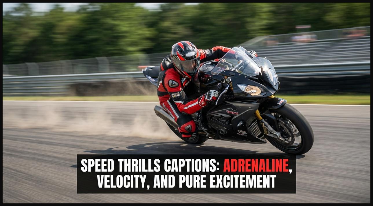 A biker on a high-speed motorcycle leans into a turn on a track, demonstrating the thrill of velocity.
