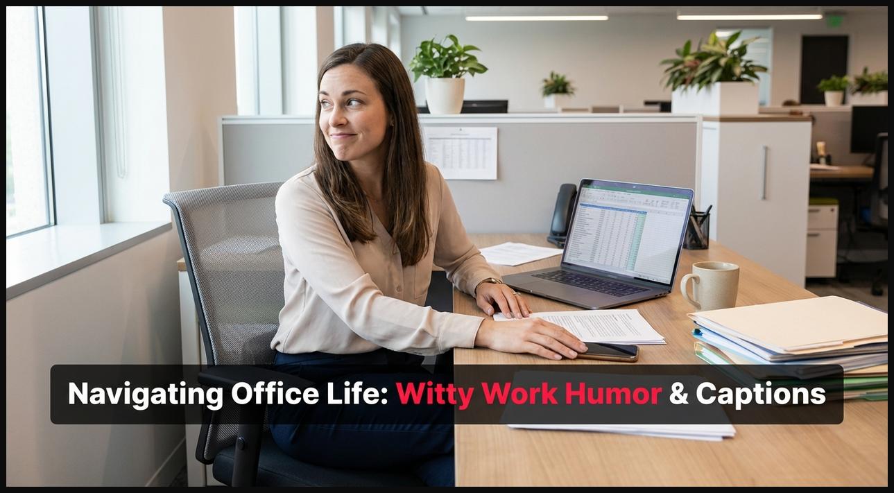 A person at an office desk, subtly looking tired or disengaged, symbolizing office work humor.